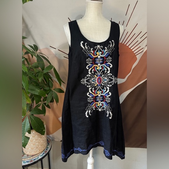 Johnny Was Black Colorful Embroidered Sleeveless Dress Size M Boho - Picture 1 of 10